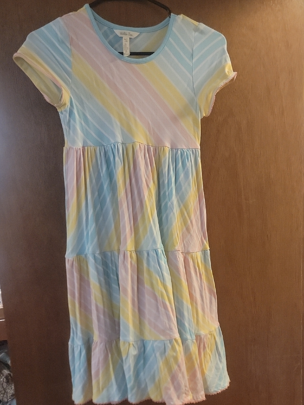 Matilda Jane Pastel Diagonal Stripe Tiered Dress - Blue, Yellow, Pink